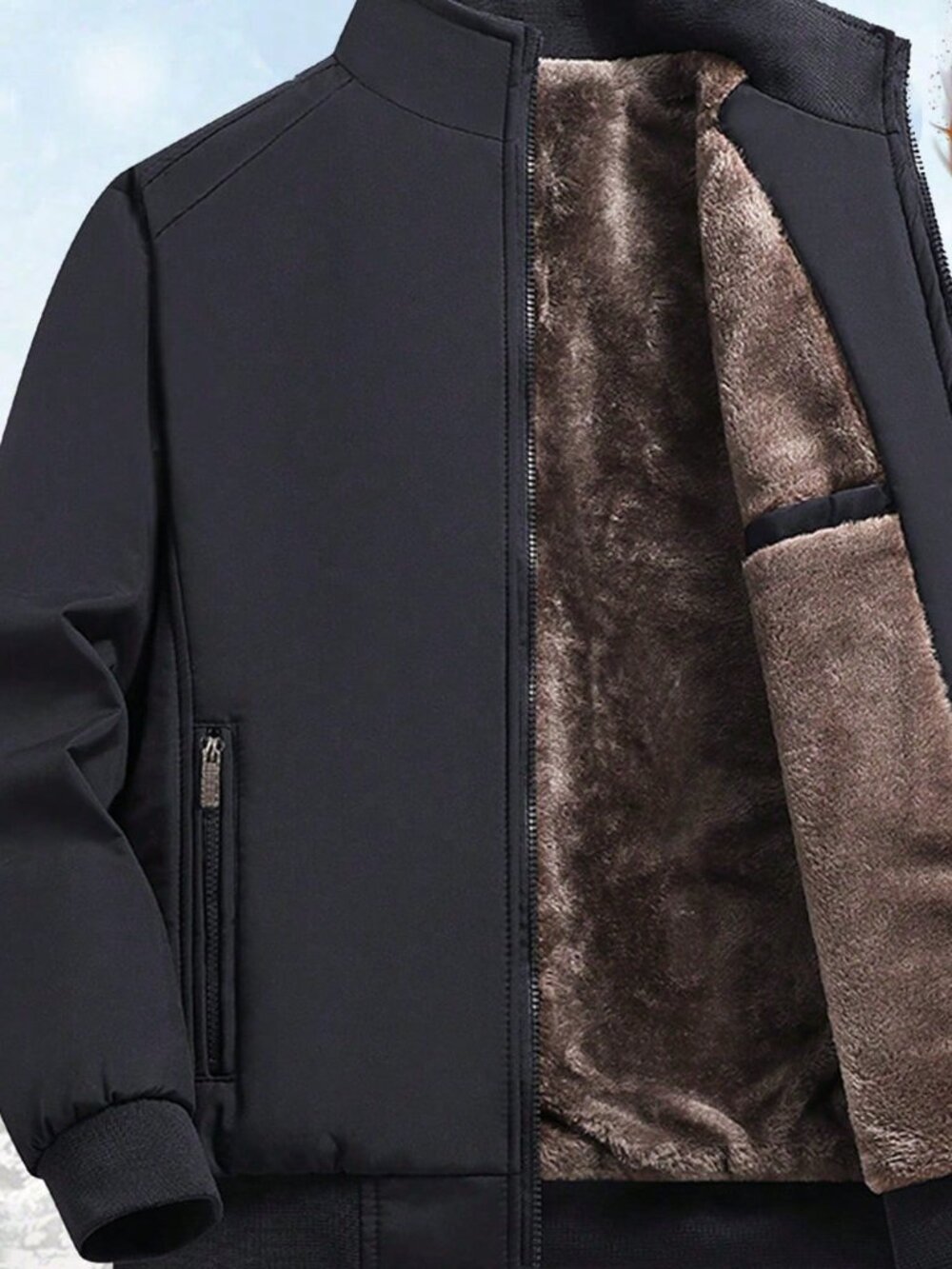 Black Loose Sports Men's Thermal Lined Zip-Up Jacket